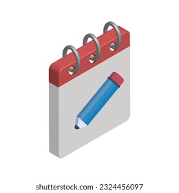 Isometric icon of calendar with pencil