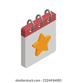 Icono isométrico del calendario con estrella