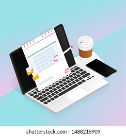 isometric icon calendar time management vector