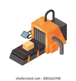 Isometric Icon With Cardboard Box On Factory Assembly Line 3d Vector Illustration