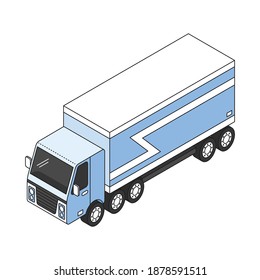 Isometric icon with cargo trailer in blue white and black color 3d vector illustration