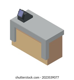 Isometric icon with cash register and counter 3d vector illustration
