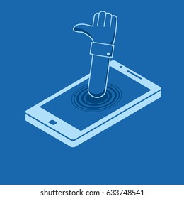 isometric icon cell phone,  hand like