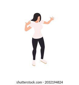Isometric icon with character of woman dancing at party vector illustration