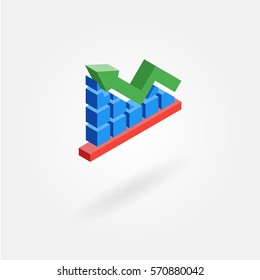 Isometric icon of chart with shadow. Isolated on white background.
