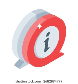 Icono isométrico de burbuja de chat con signo de información