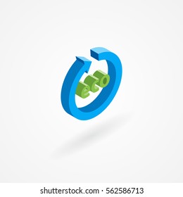 Isometric icon of circle made out of arrow with eco text inside. Isolated on white.