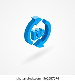 Isometric icon of circle made out of arrows with LTE text inside. Isolated on white.