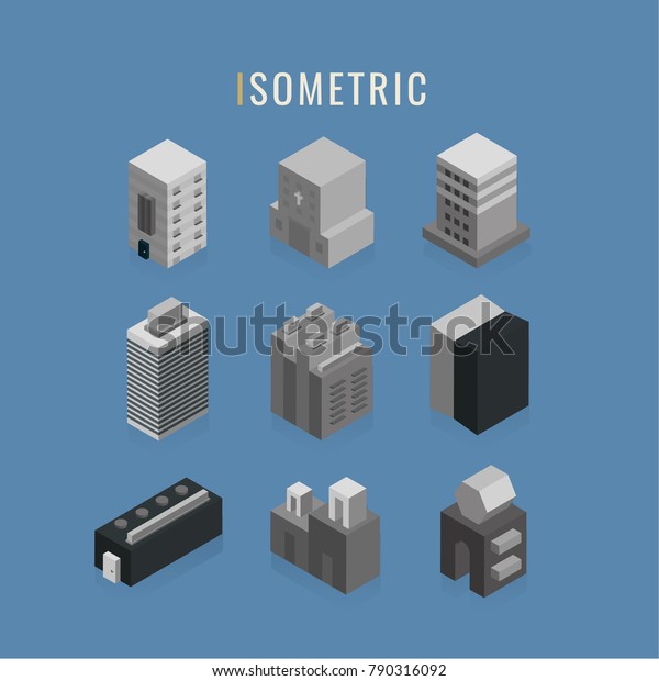 isometric. icon city buildings, vector symbol\
in style isolated on white\
background.