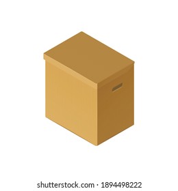 Isometric icon of closed cardboard box on white background 3d vector illustration