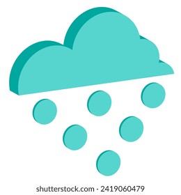 Icono isométrico de la nube con granizo en un fondo blanco. Vector.