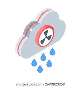 Icono isométrico de una nube con un símbolo de radiación en su interior.