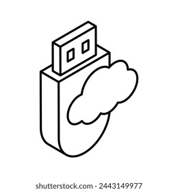 Un icono isométrico de nube usb en estilo de moda, listo para usar y descargar