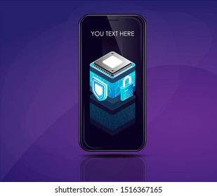 Isometric icon of data technology, data processing concept,big data processing, icon and blockchain, ultraviolet vector