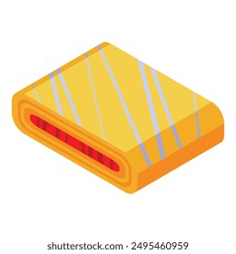 Isometric icon of a delicious rectangular cookie with a red filling, perfect for food related projects