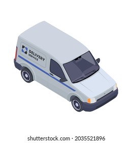 Isometric Icon With Delivery Service Mini Van On White Background 3d Vector Illustration