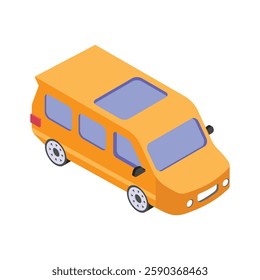 An Isometric icon of delivery van for fast shipping and parcel transport