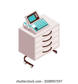 Isometric icon with dental diagnostic equipment 3d vector illustration
