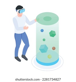 Isometrische Ikone, die das Konzept der virtuellen Realität abbildet 