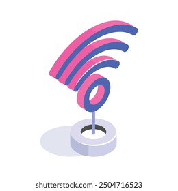 An isometric icon depicting a wifi signal, symbolizing wireless internet connectivity
