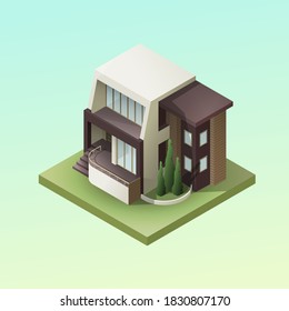 isometric icon design of modern residece. infografic and game map building element with 3d shadows in separate layer