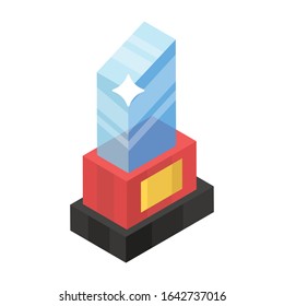 Isometric icon design of a winner’s trophy concept, glass award 