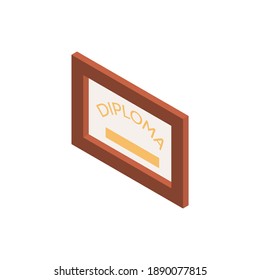 Isometric icon with diploma in brown frame 3d vector illustration