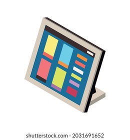 Icono isométrico con tableta electrónica en la ilustración vectorial stand 3d