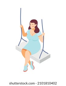 Icono isométrico con mujer elegante y de mayor tamaño oscilando en la ilustración del vector oscilante