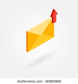 Isometric icon of an envelope with an arrow. Isolated on white background.