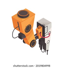 Isometric icon with factory robotic manipulator 3d vector illustration