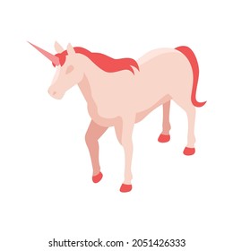 Icono isométrico del unicornio de hadas con cola de pezuña roja e ilustración vectorial de macho