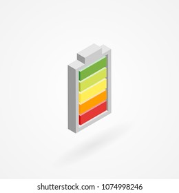 Isometric icon of fully charhed battery