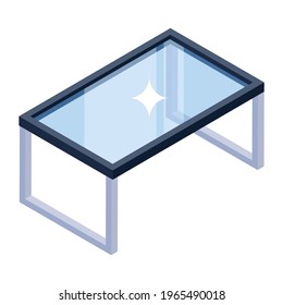 Isometric icon of glass lounge table, coffee table 