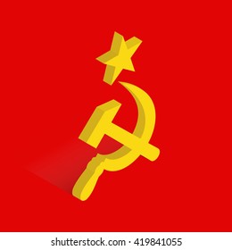 Isometric icon of hammer and sickle, international communist symbol, USSR flag icon, vector illustration in 3D flat style. Editable design element. Eps 10