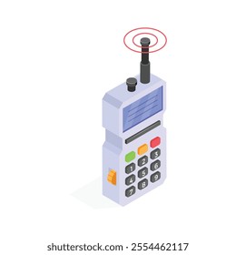 Isometric icon of a handheld communication tool with a built in antenna