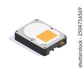 Isometric icon of a hard disk drive for data storage and computing