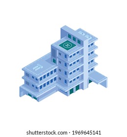 Isometric icon of hospital building with helicopter pad 3d vector illustration