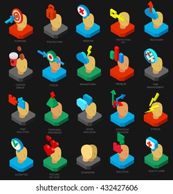 Isometric icon of human brain process, people thinking. Infographic and logo concept