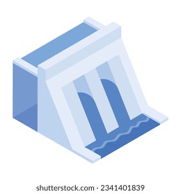 Isometric icon of hydroelectric dam 
