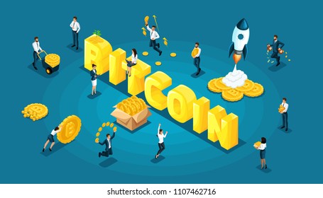 Isometric icon with ico blockchain concept, cryptocurrency mining, startup project vector illustration