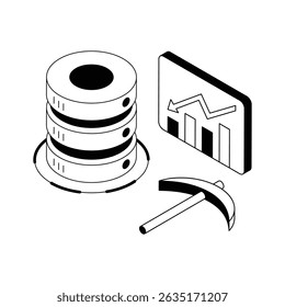 An isometric icon illustrating deep data mining process