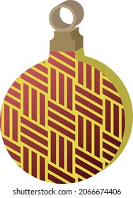 Isometric icon illustration of a Christmas ornament with a yellow sphere and an orange Japanese pattern
