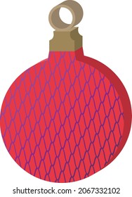 Isometric icon illustration of a Christmas ornament with a pink Japanese pattern mesh pattern on a red sphere