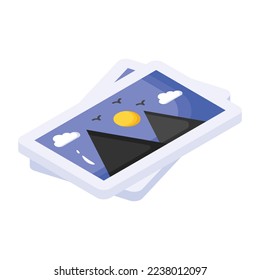 An isometric icon of images with editable facility 