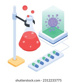 An isometric icon of laboratory research 