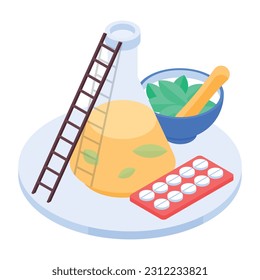 An isometric icon of laboratory research 
