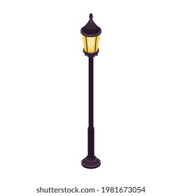 Isometric icon with lamp post in retro style on white background vector illustration