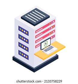 An isometric icon of laptop server

