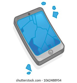 Isometric icon lie smartphone mobile phone tablet cracks broken touch screen display problem need repair service help Modern vector style 2d icon illustration flat design technology concept.
